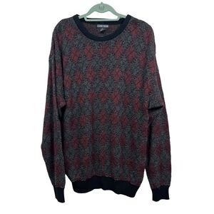 Jantzen Sweater Ribbed Crew Neck and Hem Long Sleeves Gray Burgundy Men Size XL*
